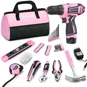 Bielmeier Pink Cordless 12V Lithium-ion Power Drill Set for Women DIY,82 pcs Drill Set,Lady’s Home Repairing Pink Home tool set,Battery,Charger and 12 inch Storage Bag Included