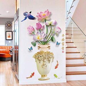 KSXDQS Stick Wall Decals Chinese Style Exquisite Vase Wall Sticker 3D Flower Teenager Bedroom Bathroom Living Room Decoration Self Adhesive Wallpaper Art