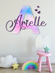 Multiple Fonts Custom Name, Initial and Hearts Shimmer Colors Printed – Wall Stickers – Prime Series – Baby Girl – Nursery Wall Decal for Baby Room Decorations – Mural Wall Decal Sticker for Home Children’s Bedroom GM010