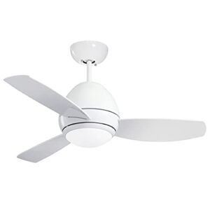 Noble Home Outdoor Ceiling Fan with Remote, 44 Inch | Modern Fixture with Dimmable LED and Removable Light Kit | Low Profile with Downrod and Weather Resistant Blades, White