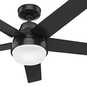 Hunter Fan 52 inch Contemporary Matte Black Indoor Ceiling Fan with Light Kit and Remote Control (Renewed)