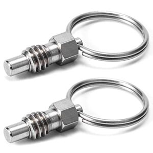 2 Packs Spring Plunger with Pull Ring, 1/4″- 20 Thread Size, 0.31″ Thread Length, Stainless Steel Non-Locking Type Stubby Hand-Retractable Spring Plunger Index Plunger