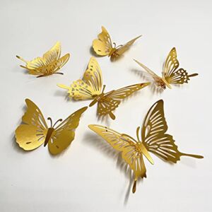 36Pcs 3D Butterfly Wall Decor Wall Decorations,Removable Butterfly Wall Decals,Butterfly Stickers for Bedroom Living Room Kids Room Birthday Party Decorations(Gold)