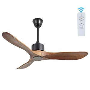 KLOSM 52 Inch Ceiling Fan Without Light, Remote Control, 3 Wood Blades, DC Motor, 6 Speed, Timing, Rustic Indoor/Outdoor Reversible Ceiling Fan for Kitchen Bedroom Basement Living Room, Matte Black