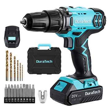 DURATECH 20V Cordless Drill, Electric Power Drill Driver Set with 1/2” Keyless Chuck, Variable Speed, 25+1 Torque Settings, 350 In-lbs Torque and 16pcs Drill Bits, Drill Tools Kit for Home Improvement | The Storepaperoomates Retail Market - Fast Affordable Shopping