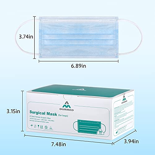 Ourmed Disposable Surgical Mask, Face Masks Single Use 3-Ply Protection Mask, 50 Pcs with Adjustable Nose Clip and Elastic Ear Loop | The Storepaperoomates Retail Market - Fast Affordable Shopping