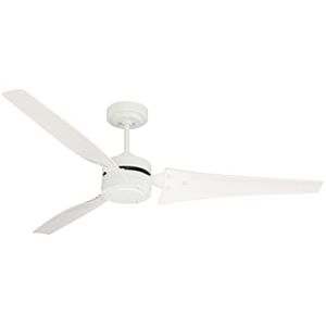 Noble Home Industrial Ceiling Fan with Wall Control | Large 60 Inch Indoor/Outdoor Fixture | High Efficiency 4 Speed Motor with 3 Weather Resistant Blades | Damp Rated, White