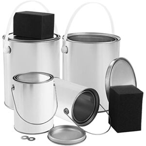 WUWEOT 4 Pack Empty Paint Can, Gallon & Quart Unlined Paint Pails, Metal Bucket Container with Lid, Handle and Spones for Paint, Varnish, Craft DIY Art Supply Storage