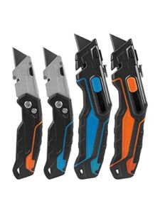 Lichamp Heavy Duty Utility Knife, 4 Pack Razor Box Cutter Knives Retractable and Folding Set with 16pcs SK2 Blades, E4N02S