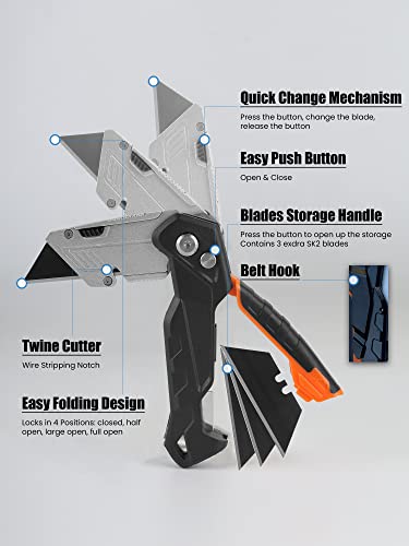 Lichamp Heavy Duty Utility Knife, 4 Pack Razor Box Cutter Knives Retractable and Folding Set with 16pcs SK2 Blades, E4N02S | The Storepaperoomates Retail Market - Fast Affordable Shopping