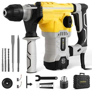 Rotary Hammer Drill, ENVENTOR 12A Demolition Hammer,1-1/4 Inch SDS-Plus Hammer Drills for Concrete and Stone, Rotary Hammer with 4 Functions, Vibration Control and Safety Clutch, 14 Pcs Accessories