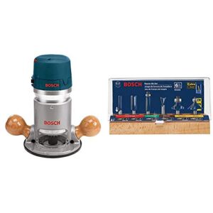 BOSCH 1617EVS 2.25 HP Electronic Fixed-Base Router with Bosch RBS006 1/4-Inch Shank Carbide-Tipped Multi-Purpose Router Bit Set, 6-Piece