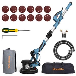 Drywall Sander with Vacuum, Handife 800W 7A Electric Foldable Wall Sander, Adjustable Speed, Double-Deck LED Lights, 800-1800RPM, Dust-Free Automatic Vacuum System and 12 pcs Sanding Discs