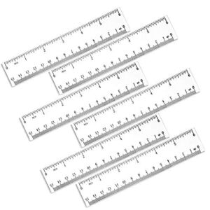 6 Pack 6 Inch Ruler Plastic Ruler Straight Ruler Plastic Measuring Tool Transparent Ruler Small Ruler with Inches and Metric Measuring for Student School Office (Clear, 15cm)