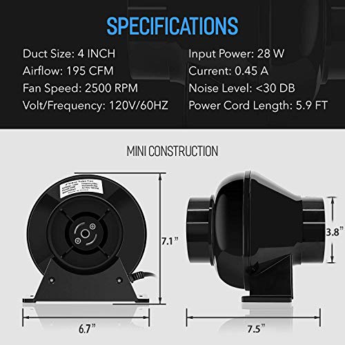 iPower 4 Inch 195 CFM Duct Inline Ventilation Fan Air Circulation Vent Blower for Grow Tent, Greenhouses, Basements or Kitchens, Lite | The Storepaperoomates Retail Market - Fast Affordable Shopping