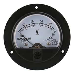 Baomain DC 50V Round Voltmeter Voltage Meter 65C5 Gauge Analog Panel Class 2.5 CE