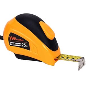 HamWoo Auto-Lock Tape Measure with 25 Ft (7.6m),Retractable Inch and Metric Ruler,Magnetic Hook,1 Inch Width Blade.