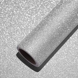 VEELIKE 15.7″×118″ Silver Glitter Vinyl Contact Paper Self Adhesive Sparkly Wallpaper Stick and Peel Glittery Bling Wall Paper Cover Decorative for Bedroom Kitchen Cabinet Dresser Drawer Gift Wrapping