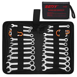 SEDY 22-Piece Mini Combination Wrench Set, Metric & SAE Ignition Wrench Set, 4-11mm & 5/32” to 7/16”, Midget Small Wrench Set with Zipper Bag