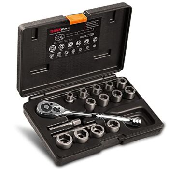 THINKWORK Heavy Duty Bolt Extractor Set, 16 Pieces Impact Bolt & Nut Remover Set, Lug Nut Remover, Extraction Socket Set for Removing Damaged, Frozen, Rusted, Rounded-Off Bolts, Nuts & Screws | The Storepaperoomates Retail Market - Fast Affordable Shopping