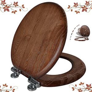 Round Toilet Seat Natural Wood Toilet Seat with Quietly Close and Quick Release Hinges, Easy to Install also Easy to Clean by Angol Shiold (Round, Brown)