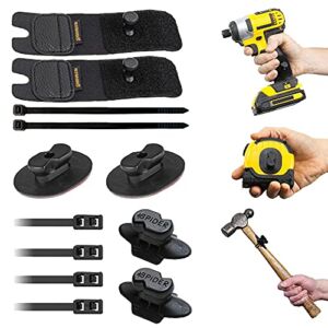 Spider Tool Holster – Expansion Set – 2 Elastic Tool Grips + 2 Adhesive Tool Tabs + 2 Hammer Tabs for Carrying a Power Drill, Driver, Tape Measure, Hammer, Pneumatic from a Spider Tool Holster!