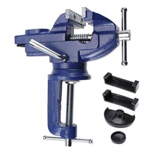 Tysun Table Vise 3 Inch, 360° Swivel Base Clamp-On Vise Work Bench Vise Home Vise Bench Clamp for Woodworking, Metalworking, Cutting Conduit, Drilling, Sawing