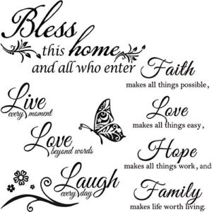 3 Sheets Vinyl Wall Quote Stickers Faith Hope Love Family Inspirational Wall Stickers Motivational Wall Decals Bible Verse Inspirational Sayings for Home School Wall Decorations (Classical Style)