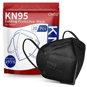 ChiSip KN95 Face Mask 20 Pcs, 5-Ply Cup Dust Safety Masks, Breathable Protection Masks Against PM2.5 for Men & Women, Black