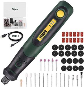 Cordless Rotary Tool TECCPO, 3.7V With 50pcs Accessories, USB Charging Mini Rotary Tool, 3-Speed for Light DIY, Polishing, Cleaning and Engraving