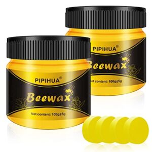 PIPIHUA Beeswax Furniture Polish, Wood Seasoning Beeswax for Furniture Waterproof & Repair Wood Wax for Floors Cabinets to Protect & Care, 2pcs Beeswax Polish with 4pcs Sponges