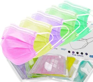 LUCIFER Unisex-Adult Multicolor Mask Elastic Ear Loops for Single Daily Use, 3 Layer Face Mask 100 PCS, High Filtration Ventilation Security – 5 Color Individual Packs