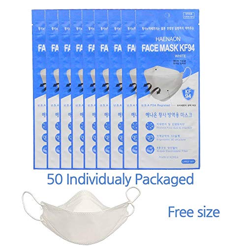 Haenaon Premium KF94 Mask – Face Protective White Mask for Adult, Korean Face Mask, Certified KF94 Face Mask Made in Korea, FDA Registered (50 Individually Packaged) | The Storepaperoomates Retail Market - Fast Affordable Shopping