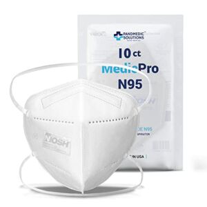PandMedic – 10 Pack of N95 Face Masks Made in USA, MedicPro N95 Mask, N95 Face Masks with Ear Loops, Disposable and Individually Packaged, NIOSH Approved N95 Respirators