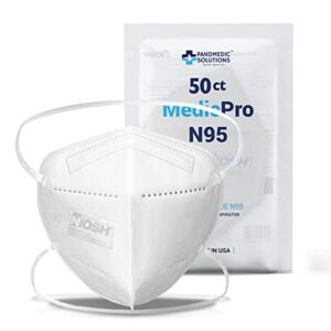 PandMedic – 50 Pack of N95 Face Masks Made in USA, MedicPro N95 Mask, N95 Face Masks with Ear Loops, Disposable and Individually Packaged, NIOSH Approved N95 Respirators