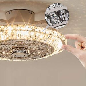 20 in Luxurious Crystal Chandelier Fan with Remote, 3 LED Lighting Colors & 3 Speed & Smart Timer, Invisible Round Flush mount Ceiling Lighting Modern Chic Home Deco Fans, Easy Installation, White