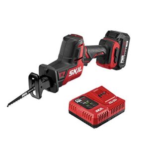 SKIL PWR CORE 20 Brushless 20V Compact Reciprocating Saw Includes 2.0Ah Lithium Battery and Auto PWR JUMP Charger – RS5825B-10