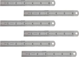 Flexible Stainless Steel Ruler – Pack of 6 – Flat Metal Ruler – 6 Inches