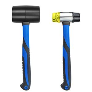 C&T 2-Piece Hammer Set,Black Rubber Mallet Hammer, Double-Faced Soft Hammer With Fiberglass Handle,Rubber Mallet Set