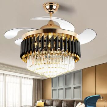 Razaban 42″ Retractable Crystal Chandelier Ceiling Fan 3 Light Changes 3 Speeds LED Silent Fandelier with Remote Modern Invisible Hidden Ceiling Fan with Light for Dining Room Living Room Restaurant | The Storepaperoomates Retail Market - Fast Affordable Shopping