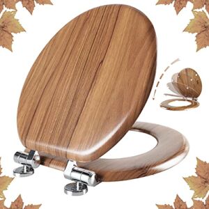 Round Toilet Seat Molded Wood Toilet Seat with Quietly Close and Quick Release Hinges, Easy to Install also Easy to Clean by Angol Shiold (Round, Natural)