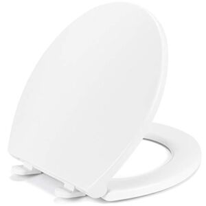 Round Toilet Seat with Cover Slow Soft Quiet Close Toilet Lid Durable Plastic White Toilet Bowl with Non-Slip Seat Bumpers Seat Easy to Install for Standard Toilets