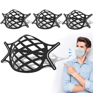 4 Pack Face Mask Bracket Large 3D Silicone Mask Bracket with Ear Loops Internal Support Frame for Cloth Mask Adult Cool Lipstick Protection, Black