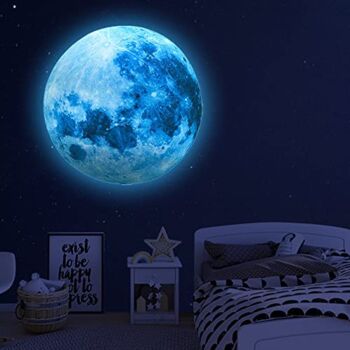 Glow in The Dark Moon,Glow in The Dark for Ceiling Wall Decals, Glow in The Dark Space Planet Wall Stickers, Perfect for Kids Nursery Bedroom Living Room(Sky Blue) | The Storepaperoomates Retail Market - Fast Affordable Shopping