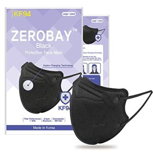 [20 Pack] (Adult) Zerobay 4-Layers Premium Protective KF94 Certified Face Safety Mask (Individually packed) [BLACK] (Made in Korea)