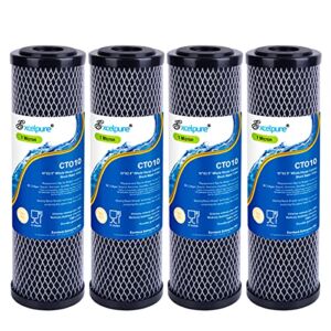 EXCELPURE 1 Micron 10″ x 2.5″ Whole House CTO Carbon Water Filter Cartridge Replacement for Home Countertop System, Dupont WFPFC8002, WFPFC9001, FXWTC, SCWH-5, WHEF-WHWC, WHCF-WHWC, CTO10, T01, 4PACK