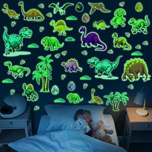 110 Pieces Dinosaur Wall Decals Glow in The Dark Dinosaur Wall Stickers Removable Colorful Dinosaur Wall Decor Dinosaur Wall Mural for Kid Nursery Living Room Classroom Birthday Decoration (Luminous)