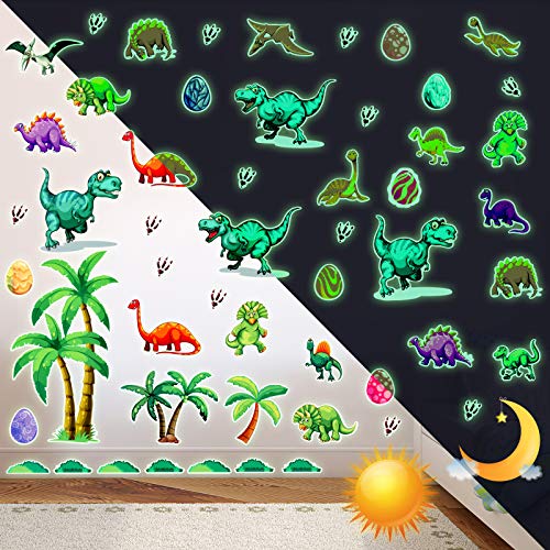 110 Pieces Dinosaur Wall Decals Glow in The Dark Dinosaur Wall Stickers Removable Colorful Dinosaur Wall Decor Dinosaur Wall Mural for Kid Nursery Living Room Classroom Birthday Decoration (Luminous) | The Storepaperoomates Retail Market - Fast Affordable Shopping