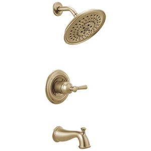 Delta Faucet Mylan Single-Function Gold Shower Faucet, Tub and Shower Trim Kit with 3-Spray H2Okinetic Shower Head, Champagne Bronze 144777-CZ (Valve Included)