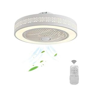 DNYSYSJ Enclosed Ceiling Fan – 3 Color 3 Wind Speed Round Ceiling Fan Light Semi Flush Mount Low Profile Fan Dimmable LED Light and Remote Control Wind Deflector for Children room Bedroom Kitchen (Flower hollow 21.6″ 7-Blades 64W)